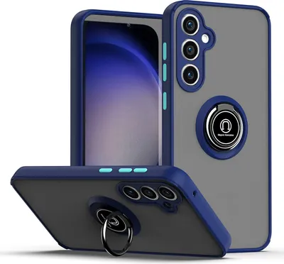 Produktbild von Hülle für Samsung Galaxy S23 FE Ring Halter Ständer Matte Transluzent TPU Rahmen Stoßfest Schutzhülle Blau
