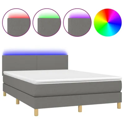 Produktbild von vidaXL Boxspringbett mit Matratze & LED Dunkelgrau 140x200 cm Stoff