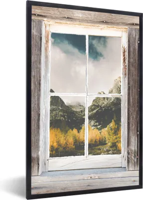 Produktbild von MuchoWow® Gerahmtes Poster Durchschaubar - Holz - Berge 40x60 cm - Poster mit Schwarzem Bilderrahmen Wandposter Rahmen Foto Bilder - Papierdruck - Wandbilder