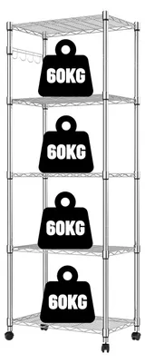 Obrázek produktu pro Kuchyňský vozík - Chromovaná ocel - 59 x 35 x 183 cm - 5 polic - Stříbrná - Do kuchyně a koupelny