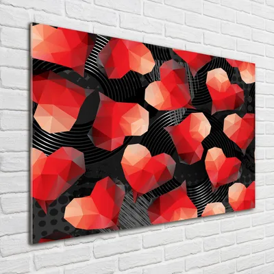 Produktbild von Tulup® Glas-Bild - 100 x 70 - Wandbild aus Glas - Wandkunst - Wandbild hinter gehärtetem Sicherheitsglas - Sonstige - Geometrische Herzen - Rot