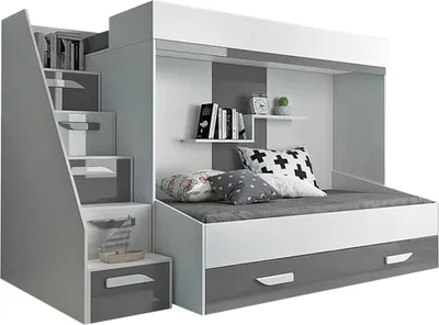 Produktbild von Hochbett Party 16 Kinderbett Etagenbett 90x200cm weiß grau Hochglanz