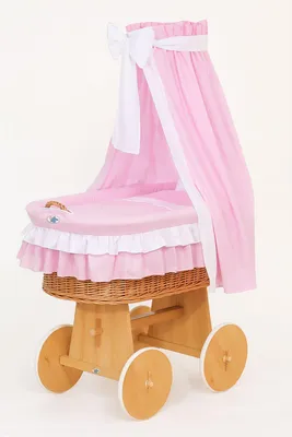 Image de Lit pour bébé en fibre naturelle rose avec canopy et matelas PREMIUM MY SWEET BABY