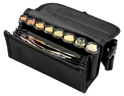 Produktbild von Kellnerbörse mit 8 Münzfächern und 4 Geldschein-Fächern – Kellnertasche mit Portemonnaie – Geldbörse mit Reißverschluss – Verstellbarer Gurt – Schwarz für den Service