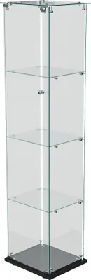 Zdjęcie produktu dla Szklana szafka LED z 4 szklanymi półkami, 1 drzwiami i zamkiem, 39,8 x 35 x 163 cm, czarna
