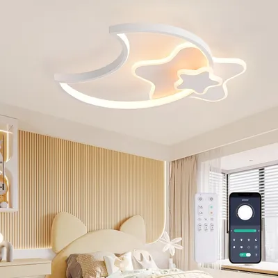 Image de Lampe de plafond LED pour enfants avec télécommande, design lune et étoiles
