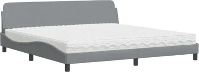 Image de Lit avec matelas Dover gris clair 200x200 cm tissu