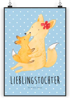 Produktbild von Mr. & Mrs. Panda Bild Fuchs Mama DIN A3 - Blau Pastell - Geschenk, Wandbild, drucke, Mutter, Schoß, wanddeko, wanddruck, Tochter, Muttertag, grafikposter