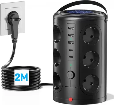 Obrázek produktu pro Zásuvková lišta s vypínačem – ochrana proti přepětí a nadproudu – 5 USB portů a 12 zásuvek pro domácí použití