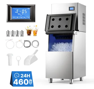 Produktbild von VEVOR Gewerbliche Eiswürfelmaschine 209 kg/Tag Eisproduktion Edelstahl, Eiswürfelbereiter, Touchscreen, Einstellbare Eisdicke, Selbstreinigung, 113 kg Fassender Behälter, 156 Stk. Eiswürfelformen