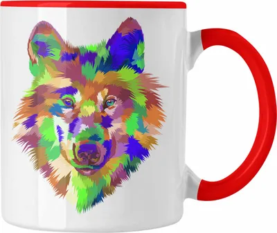 Produktbild von Trendation - Wolf Poiygon Grafik Tasse Geschenk Wölfe Liebhaber Bunt Grafiken (Rot)