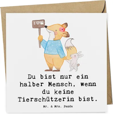 Produktbild von Mr. & Mrs. Panda Klappkarte Tierschützerin Herz - Weiß - Geschenk, doppelkarte, Grußkarte, faltkarte, Glückwunschkarte, anlasskarte