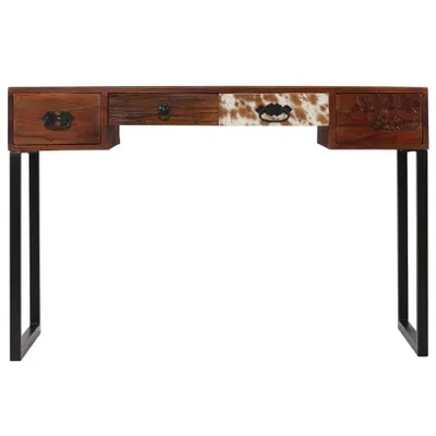 Zdjęcie produktu dla vidaXL Biurko z litego drewna i prawdziwej skóry 117x50x76 cm