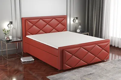 Produktbild von Boxspringbett SAXI 180x200 mit 2 Bettkästen, Bonell-Matratze und Topper. Farbe: Rot.