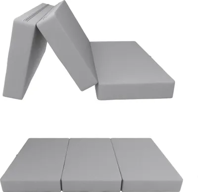 Image de Matelas pliant POKAR Matelas pliant en 3 parties Matelas d'invité Lit de camp Lit pliant, Taille:120 x 195 x 15 cm, Couleur:Gris - Imperméable