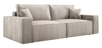 Produktbild von Sofa mit Schlaffunktion und Bettkasten CORTINA, Sofa Cord, Couch, Klappsofa mit Schlaffunktion, Schlafsofa, Bettsofa, Polstersofa - Cremig POSO 100