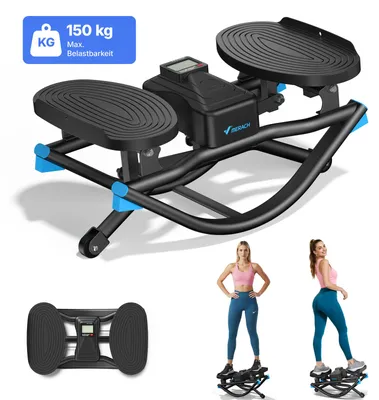 Produktbild von Stepper für Zuhause mit Power Ropes, 3D-Seitbewegung, LCD-Display, rutschfesten Pedalen, bis 150 kg, Merach, Schwarz-Blau