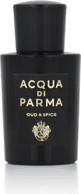 A black bottle of Acqua di Parma Oud & Spice Eau de Parfum for men.