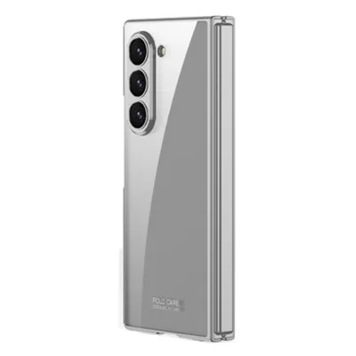A silver-colored protective case for a foldable smartphone is shown from the side.