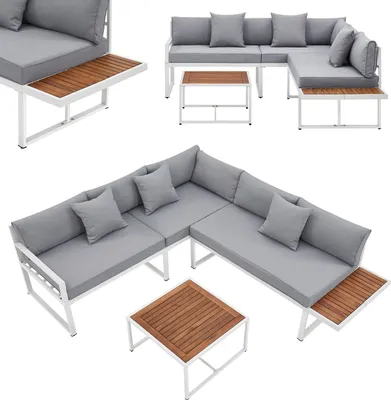 Produktbild von Juskys Gartenmöbel Lounge St. Tropez für 4 Personen - Tisch, Sofa & Kissen - Set Weiß