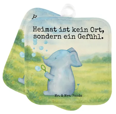 Produktbild von Mr. & Mrs. Panda Topflappen Elefant Seifenblasen Design - Weiß - Geschenk, Liebesspruch, Topfuntersetzer, Liebe, Heimat, Ofenlappen, Lustige Sprüche, Kochlappen, Set