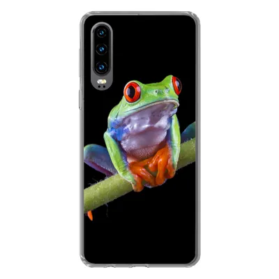 Produktbild von MuchoWow® Handyhülle Schutzhülle Hülle für Huawei P30 Frosch - Pflanze - Schwarz Silikon Softcase Handy Hülle - Kartenbesitzer