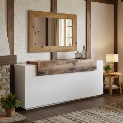Imagen del producto de Discordia - Aparador, 200x45x86h cm Blanco Brillante, 3 Estantes