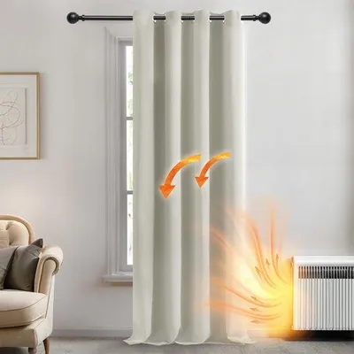 Zdjęcie produktu dla Kurtyny termiczne, długie, w kolorze kremowym, 1 sztuka, 96 cali, do sypialni i salonu, 140 x 260 cm (szer. x wys.)
