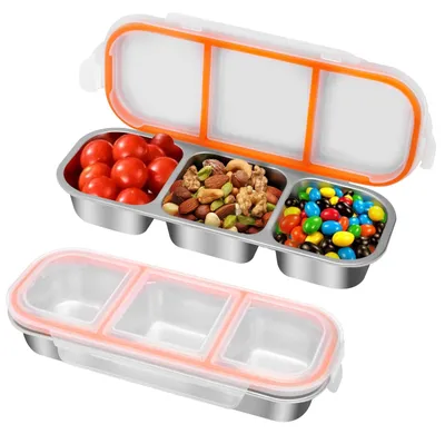 Immagine prodotto di Set di 2 contenitori per snack con 3 scomparti, contenitori per il pranzo a prova di perdite, ideali per bambini
