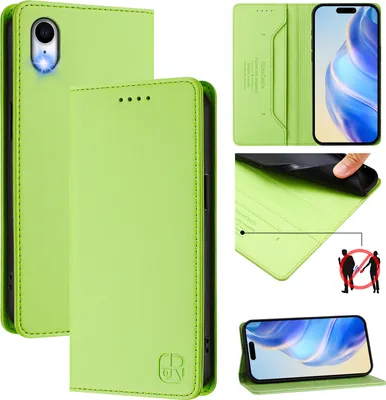 Produktbild von Lederhülle für iPhone XR Hülle Flip Brieftasche Kartenfächern Ständer Schutzhülle Grün