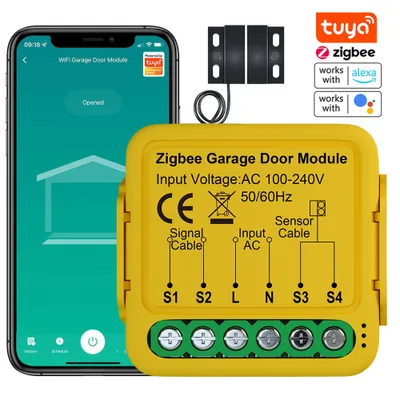 Zdjęcie produktu dla Inteligentny moduł sterowania bramą garażową Tuya ZigBee Pilot do telefonu komórkowego Sterowanie aplikacją Tuya Kompatybilny z Alexa i Google Home do sterowania głosowego