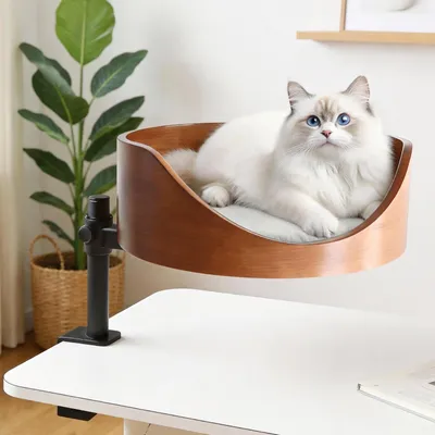 Immagine prodotto di Omgoods - Lettino per gatti in legno da scrivania con tappetino