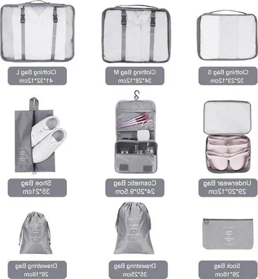 Productafbeelding van Famanu set van kofferorganizers - 9-delig - Grijs - 32x23x12 cm