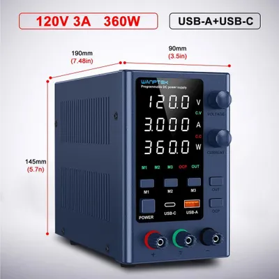 Image de Alimentation de laboratoire - Alimentation DC réglable EPS1203 - 0 à 120V, 0 à 3A - Tension et courant réglables - Sortie unique - Fonction de mémorisation - CE - 120V, 3A