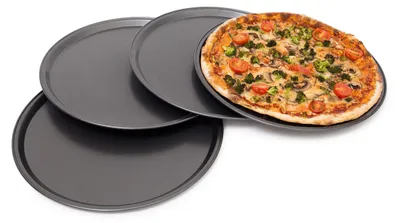 Pizzaplatten-Set 4er, Ø 33 cm, antihaftbeschichtet, Kohlenstoffstahl