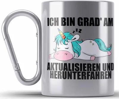 Produktbild von Trendation - Lustige Einhorn Spruch Mitarbeiter Geschenk Arbeitskollege Edelstahl Tasse Karabiner Kollegin Abschiedsgeschenk (Silber)