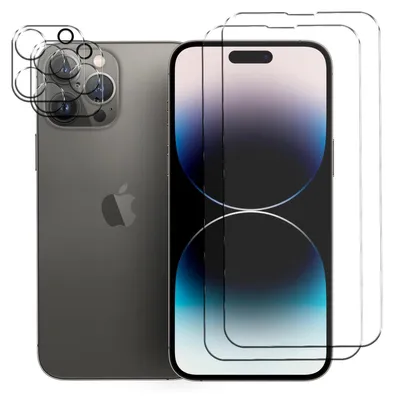 A smartphone with camera lens protectors and screen protectors.