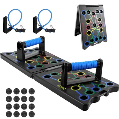 Produktbild von Liegestützbrett - Klappbares Push Up Board - 24-in-1 Trainingssystem - Multifunktionales Fitnessgerät - Mit Widerstandsbändern - Heimtraining Kraftsport