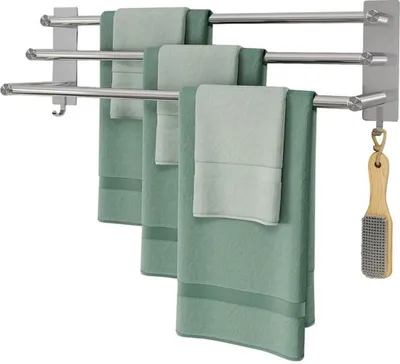 Produktbild von Rustfester Handtuchhalter mit drei Stangen und zwei Haken aus Edelstahl