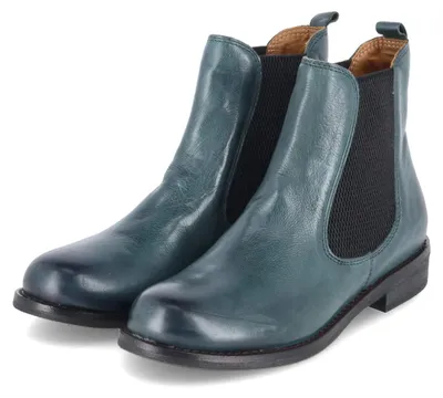 Image de Bottines Chelsea pour femme, marque Everybody, modèle AVENA, en cuir lisse, couleur verte, taille 35