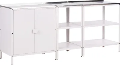 Obrázek produktu pro BELIANI Sada 3 kusů venkovní kuchyňská souprava bílá nerezová ocel 2 regály skříňka venkovní kuchyňská stanice