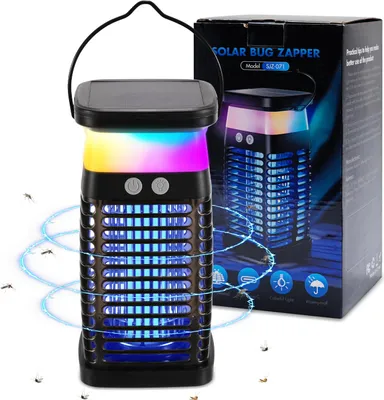 Produktbild von Izrielar 3 in 1 Solar Elektrischer Insektenvernichter UV 4W Insektenfalle Mückenlampe Fliegenfalle Moskito Mit RGB Licht USB für Zuhause, Outdoor, Camping