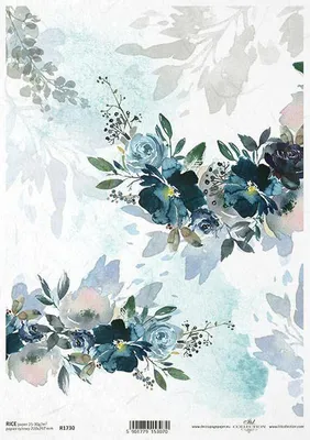Produktbild von Reispapier für Decoupage, Blaue Blumen ITD-R1730 - A4
