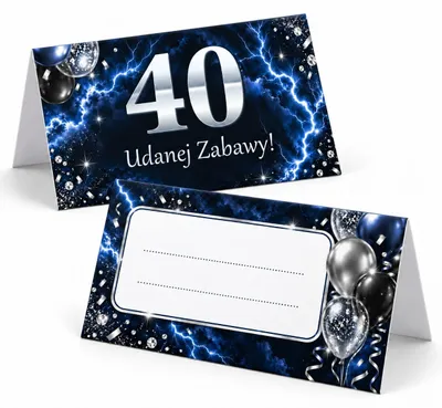 Zdjęcie produktu dla Winietki na Stół na 40 Urodziny Granat Srebro Błyskawice - 6 szt