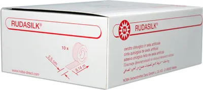 Produktbild von NOBA Rudasilk Kunstseidenpflaster mit Seitenscheiben 10 Rollen 2,5 cm x 9,14 m