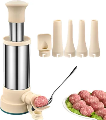 Produktbild von 2-in-1 Wurstfüller + 3 Packungen Wursthüllen + 100 Paar Handschuhe, davon 4 Wurströhren + 1 Frikadellenformer, perfekt für Anfänger und Enthusiasten