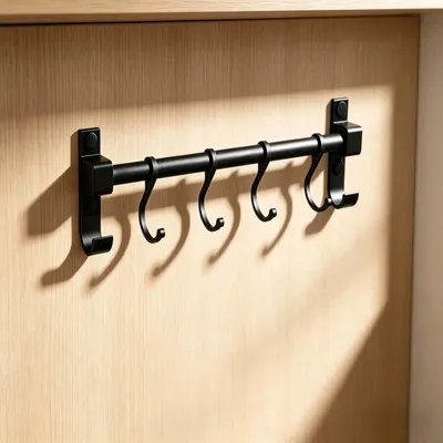 Produktbild von 30 cm lange Hakenleiste für die Küche mit 4 beweglichen Haken – schwarz, Aluminiumstange für Küchenutensilien zur Wandmontage