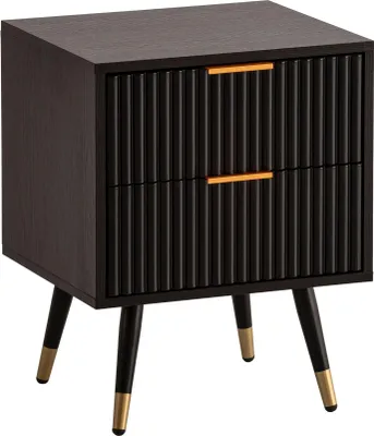 Productafbeelding van WOHNLING nachtkastje, zwart met eikenhoutdecor, 43,5 x 39 x 56 cm. Modern nachtkastje, geschikt voor boxspringbedden, met lades. Nachtkastje met opbergruimte