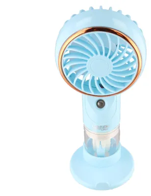 Immagine prodotto di Ventilatore portatile con nebulizzatore, supporto per smartphone e base, 3 velocità, ricaricabile tramite USB-C, disponibile in diversi colori