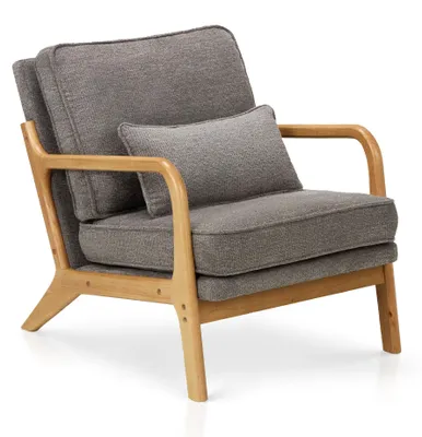 Zdjęcie produktu dla Fotel wypoczynkowy COLAMY z podparciem lędźwiowym, fotel w stylu mid-century z drewnianą konstrukcją, kolor szary